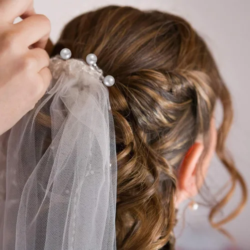 Vista 7 de 32 horquillas para el pelo de perlas nupciales con diamantes de imitación, accesorios para el cabello, pasador en forma de U para novia, dama