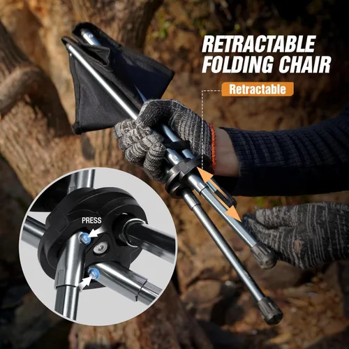 Vista 5 de REDCAMP Paquete de 2 taburetes de camping ultraligeros con patas retráctiles, taburetes de camping portátiles de trípode de 3 patas para adultos