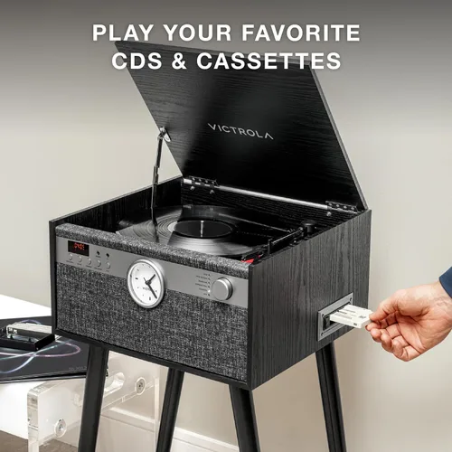 Vista 6 de Victrola Century Signature+ - Tocadiscos de vinilo 6 en 1 y centro de música, tocadiscos de 3 velocidades, CD y cassette, VINYLSTREAM, Bluetooth