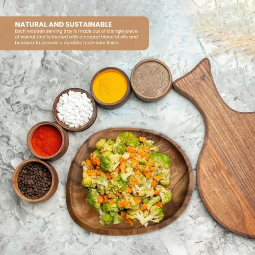 Vista 3 de Bandejas de alimentos - Paquete de 2 - Bandeja de alimentos - Bandeja para servir - Bandejas para comer - Bandeja de madera - Bandeja para servir