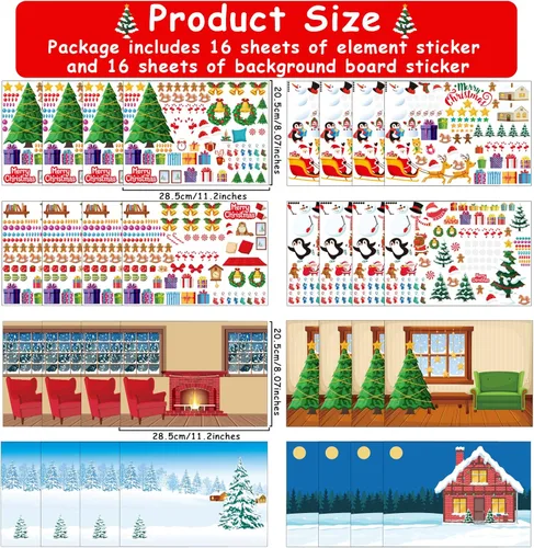 Vista 2 de Calcomanías de escena de Navidad para hacer una calcomanía de Navidad con cartón, etiquetas de fiesta de Navidad, calcomanías de invierno