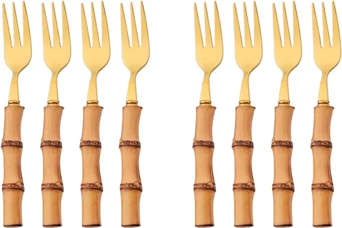 Vista 11 de 8 cucharaditas doradas, cuchara agitadora con mango de bambú, juego de cucharas de té de café, cucharadas de acero inoxidable 18/10 de grado