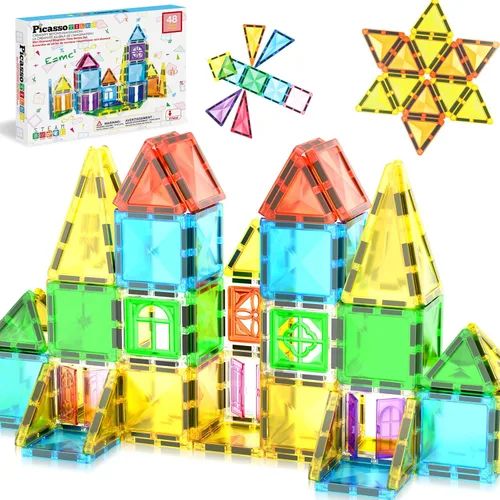 Vista 9 de PicassoTiles Juego de bloques de construcción magnéticos tamaño de viaje Serie mini Diamond, bloques de construcción magnéticos, juguetes