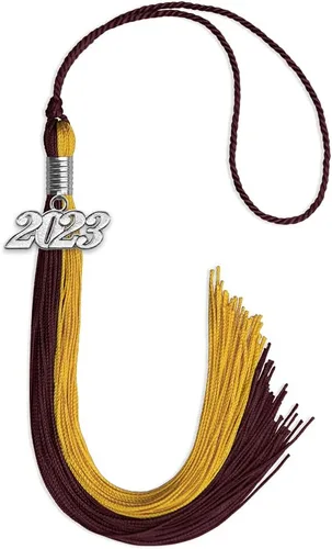 Vista 33 de Endea Graduation Borla de doble color con gota de fecha plateada (negro/oro antiguo, 2025)