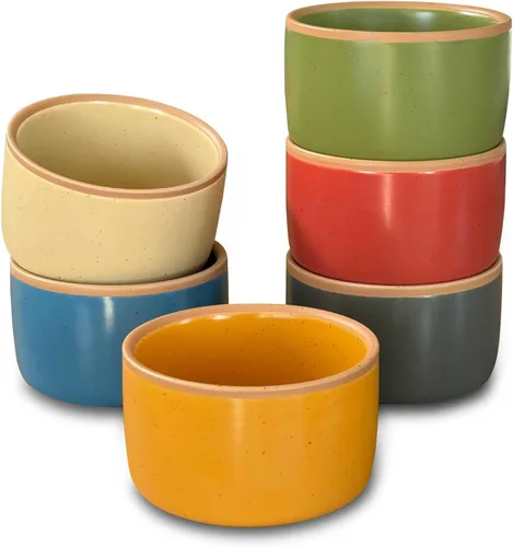 Mora Ramequines de Cerámica - 4oz, Juego de 6 - Platos/Tazas Pequeños Aptos para Horno - Para Pudín Personal, Crema Brulee, Souffle, Salsa para