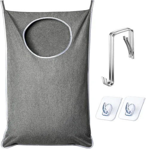Vista 10 de ANSTROUT Bolsas de Lavandería Colgantes XL, Cesta de Lavandería para Puerta con 2 Tipos de Ganchos para Ropa Sucia, Ahorra Espacio del Baño