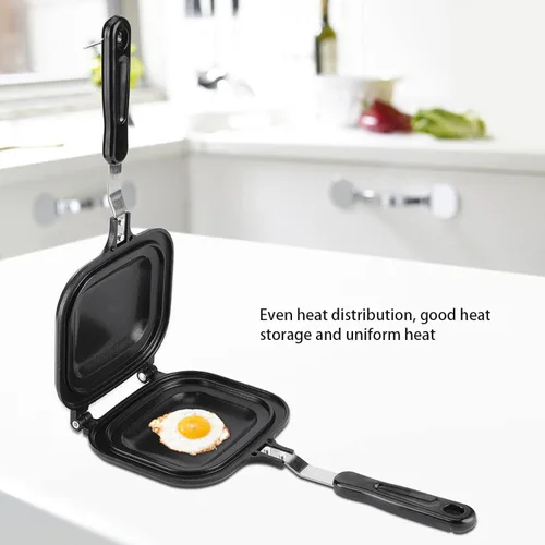 Vista 8 de Tostadora de sándwiches/sándwiches de desayuno, sartén antiadherente para hornear con mango antiquemaduras, sartén multifunción de doble cara