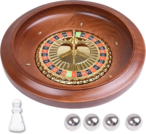 Extguds Rueda de ruleta de madera de 16 pulgadas, ruleta de madera maciza hecha a mano estilo casino con 4 bolas de ruleta de metal para adultos,
