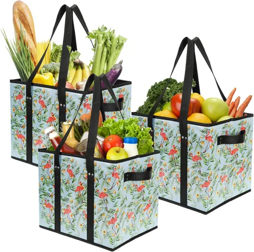 Vista 13 de Foraineam Juego de bolsas reutilizables para comestibles, bolsas de compras plegables y resistentes con fondo reforzado Fervent Paisley / Paquete