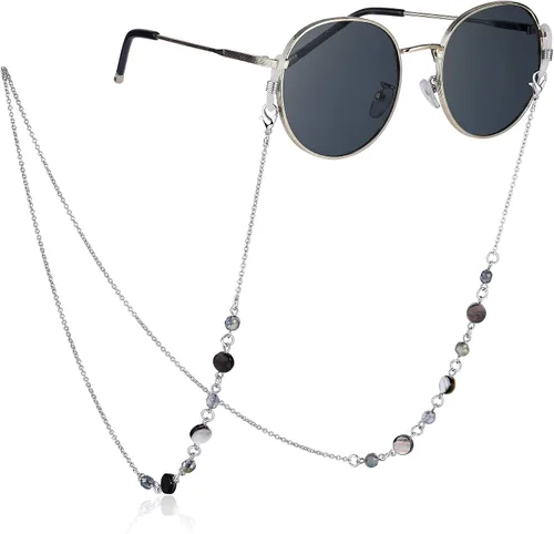 Vista 3 de Crimmy Correa de cadena para lentes alrededor del cuello para mujeres, elegantes lentes de sol, máscara y collar con cordón