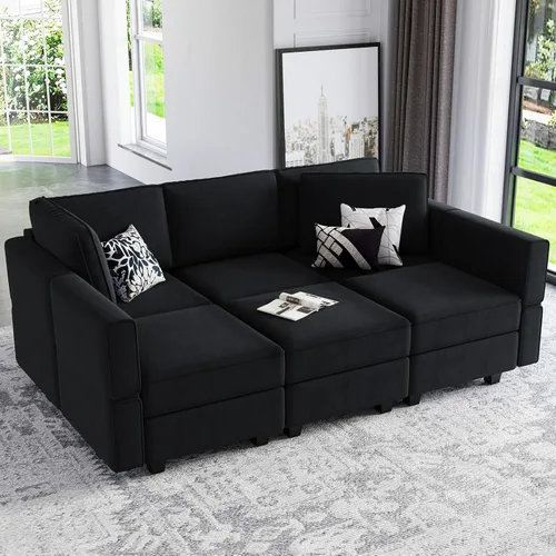 Belffin Sofá Seccional Modular de Terciopelo con Chaise Lounge Sofá Cama Seccional con Chaise de Almacenamiento Sofás Cama Sofá para Sala de Estar