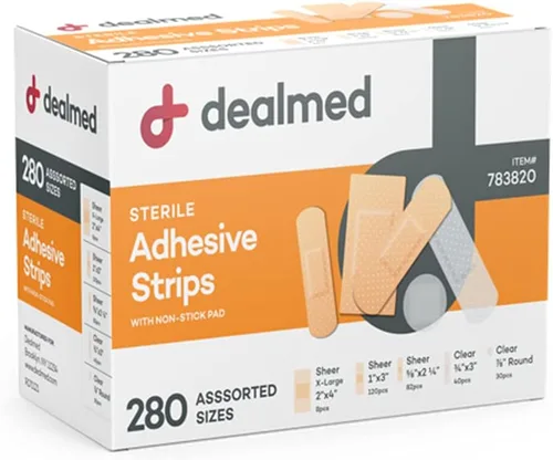Vista 9 de Dealmed Paquete surtido de vendajes adhesivos flexibles, tiras de vendaje estériles con almohadilla antiadherente, sin látex, kit de primeros