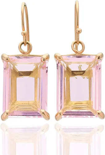 Vista 8 de Rose Quartz Rectangle Earrings - Self-Love Gold Dangle Earrings for Women - Healing Crystal Gemstone Jewelry