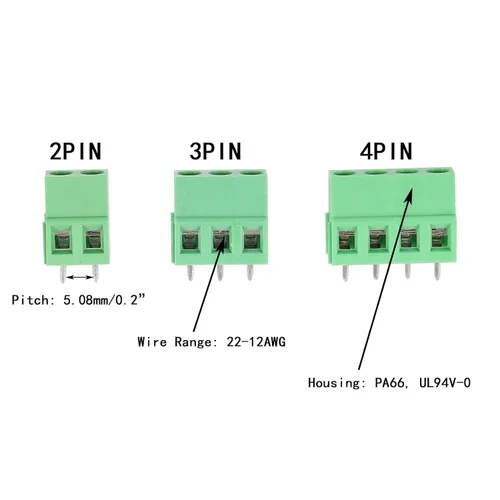 Vista 2 de 50 conectores de bloque de terminales de tornillo de montaje en PCB de paso de 0.200 in 0.2", terminales 2P 3P 4P 300V 10A para cable 22-14AWG
