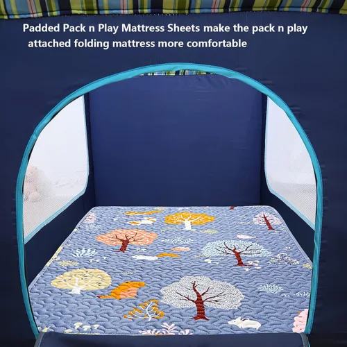 Vista 6 de Padded Pack n Play Sheets - Protector de colchón transpirable y grueso, acolchado de 38 x 26 pulgadas, sábana bajera ajustable para Graco, mini