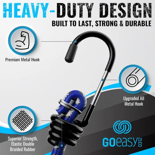 GOEASY0312 Cuerdas Elásticas Premium de Servicio Pesado - 17 Piezas de Cuerdas Elásticas con Ganchos en un Frasco de Almacenamiento Incluye 10",