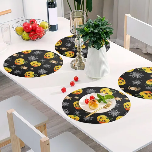 Vista 6 de Pumpkins Webs Halloween PVC Plate Mat, Non Slip Heat Protector Placemat for Kitchen one sizex1