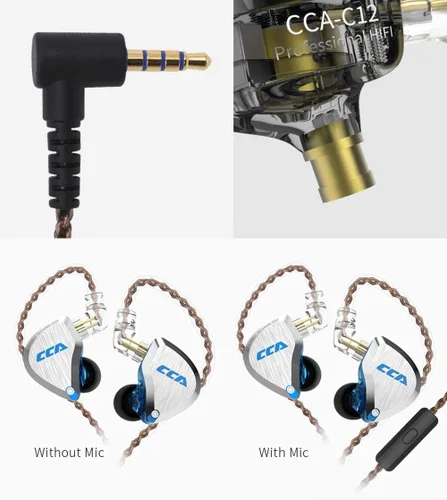 Vista 8 de CCA C12 Monitores intrauditivos, audífonos IEM HiFi estéreo híbridos 5BA+1DD con aislamiento de ruido con cable con cable desmontable sin enredos