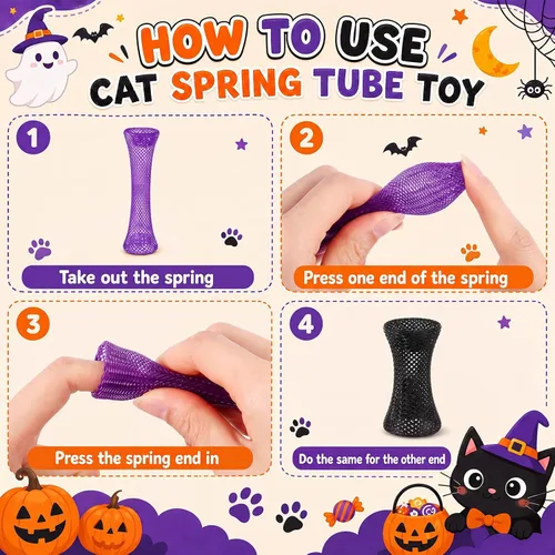 Vista 4 de Leitee 60 Pcs Cat Spring Toys Kitten Tubes,Black, Orange, and Purple