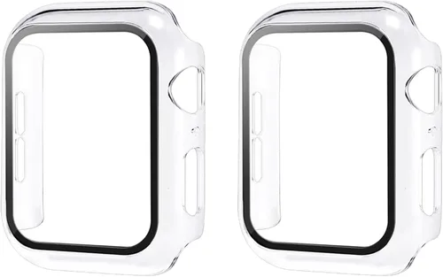 Juego de 2 fundas con protector de pantalla de vidrio templado para Apple Watch SE (Gen 1/2/3) Series 4/5/6 40mm, tacto suave, protección de