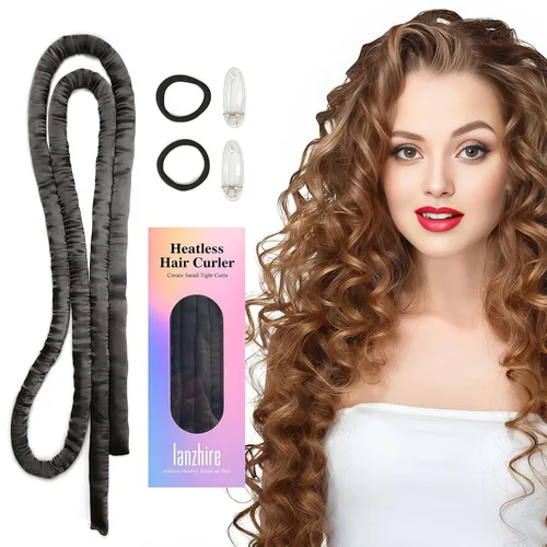 Lanzhire Cintillo rizador sin calor para cabello largo y corto - Rizadores sin calor delgados para dormir (negro)