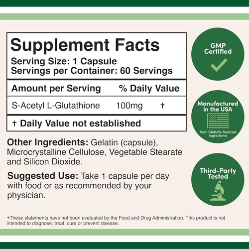 Vista 2 de Cápsulas de S-acetil L-glutatión – 100 mg, 60