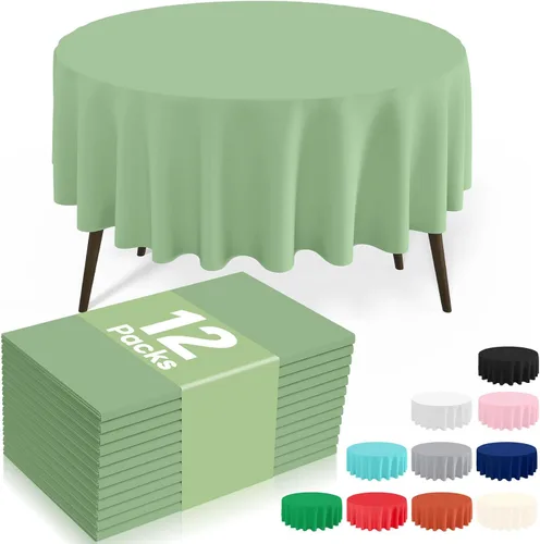 Vista 29 de misaya Paquete de 4 manteles desechables de plástico, mantel redondo impermeable de 84 pulgadas, a prueba de fugas y resistentes manteles Beige