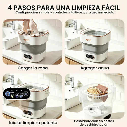 Vista 10 de Lavadora portátil de 20 litros, mini lavadora plegable y secadora giratoria con 3 modos, pequeña lavadora para RV, camping, dormitorio, apartamento