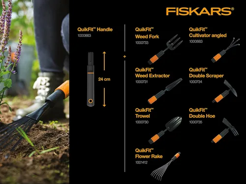 Vista 3 de Fiskars QuikFit Cultivator 1000683 - Rastrillo pequeño, cabeza de herramienta, ancho: 2.2 in, negro/naranja