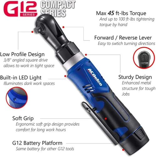 Vista 2 de ACDelco Tools ARW1209-K92 G12 Series - Llave de trinquete inalámbrica de iones de litio de 12 V, kit de herramientas combinado de trinquete de ¼