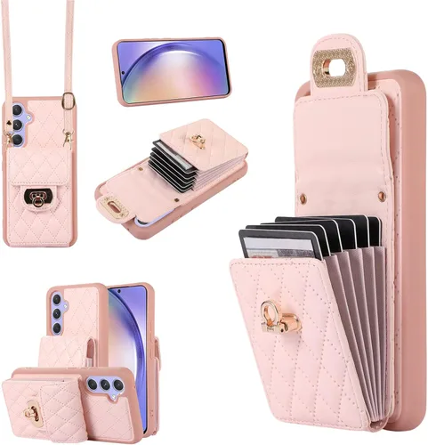 Vista 8 de XYX Wallet Case for Samsung Galaxy A54 5G, Crossbody Strap PU Leather Accordion Organizer Card Holder Protective Case with Adjustable Lanyard, Black