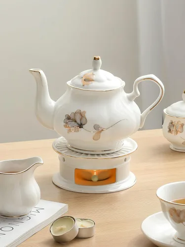 Vista 4 de Calentadores de tetera de cerámica, calentador de té de café y té con leche, set de té (con sostenedor de vela)