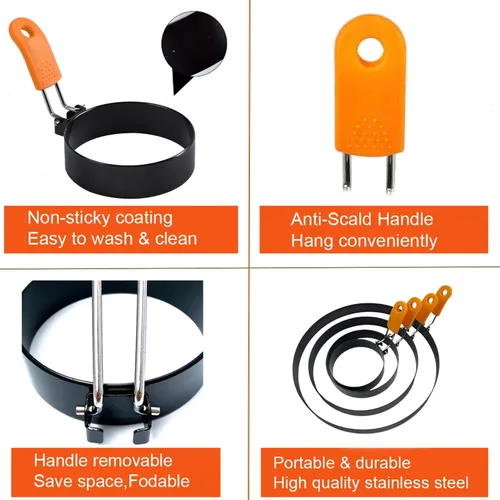 Vista 4 de 4 paquetes de anillos para panqueques de 6 pulgadas para plancha, anillo de tortilla de 6 pulgadas para plancha, anillo de huevo antiadherente