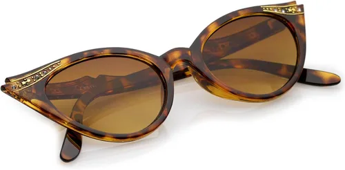 Vista 4 de zeroUV Gafas de sol de ojo de gato con lentes ovaladas con diamantes de imitación retro para mujer, 2.008 in A01 Tortuga/Ámbar