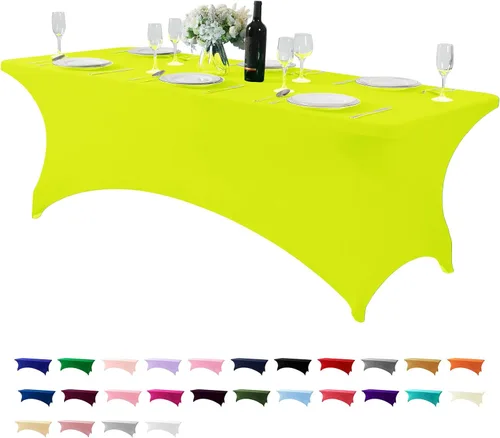 Vista 60 de Paquete de 2 manteles de elastano para mesa de 4, 6 o 9 pies, mantel elástico universal ajustable para fiestas, banquetes, bodas y eventos