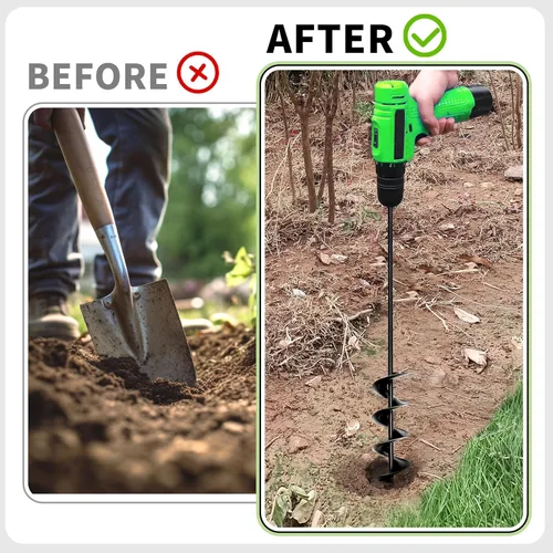 Vista 9 de TCBWFY Broca de barrena de 2x32 pulgadas para plantar - Plantadora de jardín de mango largo fácil - Barrenas para bulbos y plantas de siembra
