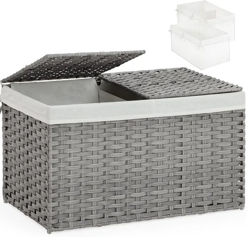 Vista 24 de SETVSON Cesta de almacenamiento con tapa, cestas de almacenamiento tejidas de ratán con 2 tapas separadas, 17.2 galones (65 L), contenedores