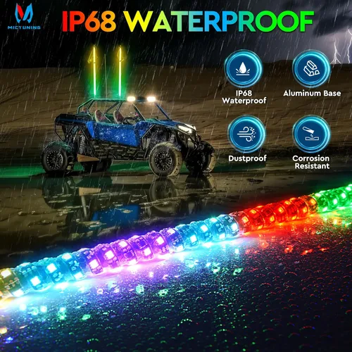 Vista 5 de MICTUNING 1 luz LED en espiral de 3 pies con 4 banderas, control remoto RF, persecución RGB iluminada con interruptor basculante, para UTV, ATV