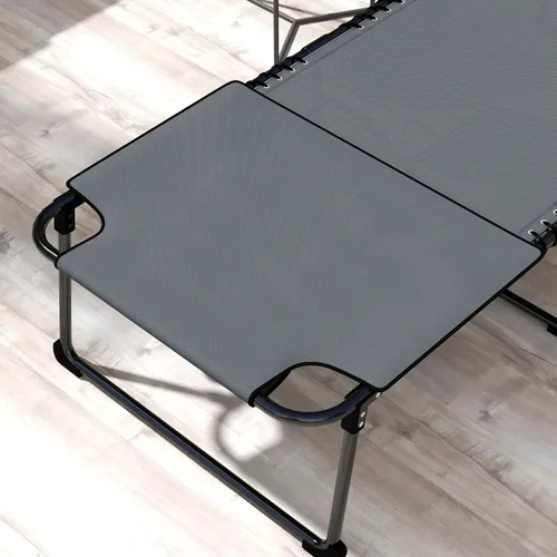 Vista 10 de Outsunny Tumbona plegable con respaldo reclinable de 5 niveles, silla de bronceado con orificio para la cara, sillón al aire libre con bolsillo Beige