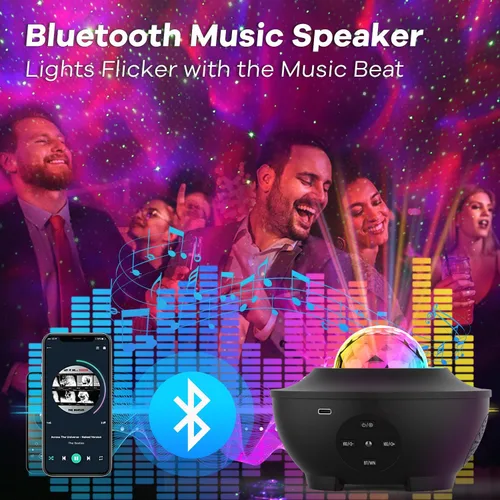 Vista 4 de Proyector de estrellas, proyector de galaxia para dormitorio, luz nocturna de galaxia con temporizador y control remoto, altavoz Bluetooth, ruido