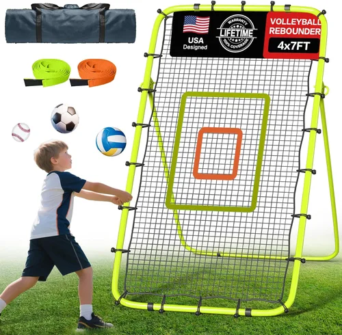 Vista 14 de Red de rebote para voleibol de 7x4 pies, red de rebote ajustable de 5 ángulos para practicar zambullidas, posicionamiento, clavado