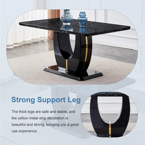 Vista 5 de LKTART Mesa de comedor rectangular de mármol de imitación de 63 pulgadas con mesa de mármol negro y patas de metal, mesa de cocina rectangular negra