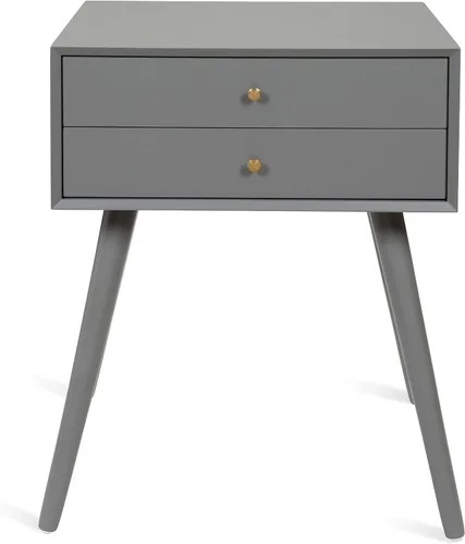 Vista 4 de Kate and Laurel Finco Midcentury - Mesa auxiliar de estilo moderno con 2 cajones, acabado gris con herrajes de latón