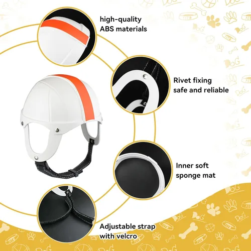 Vista 3 de PETLESO Casco para perro, motocicleta, casco para mascotas para perros pequeños, gatos, tapa de seguridad rígida con protección ajustable