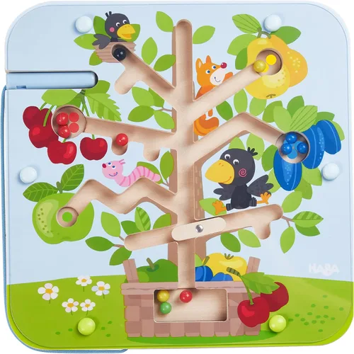 HABA Tablero ocupado para niños de 2 a 4 años: juego de rompecabezas de laberinto magnético Orchard, juguetes de viaje para niños pequeños y