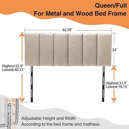 Vista 25 de Yongchuang Cabecera tapizada tamaño King para cabecero de cama tamaño King, altura ajustable, cabecero de lino blanco grisáceo