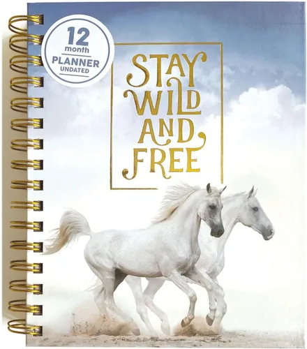 Paper House Productions Planificador de 12 meses sin fecha de 8.75 pulgadas con calcomanías de bandera de mes y evento, caballos salvajes y libres