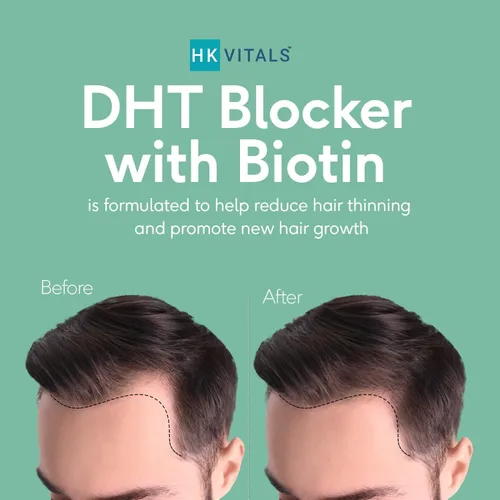 Vista 3 de HK Vitals DHT Bloqueador con biotina, ortiga y proteína de soja, ayuda a reducir la caída del cabello, estimula el crecimiento del cabello, 60