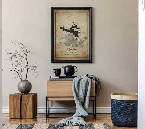 Vista 7 de Mapa de Adana, Turquía, Vintage Western (36x48)