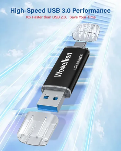 Vista 4 de Unidad Flash USB C de 64GB, Wooolken USB 3.0 Unidad Dual Tipo-C Unidad Flash OTG Unidad Thumb Compatible con iPhone 16/15, Smartphone 2-1 Paquete